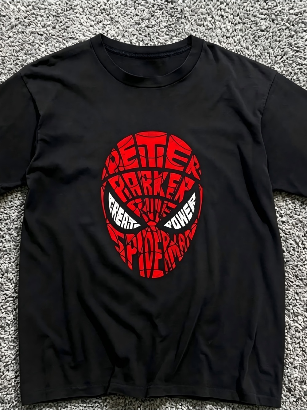Peter Parker Spider-Man Text Mask Black Graphic Womens Mens T-shirt Unisex